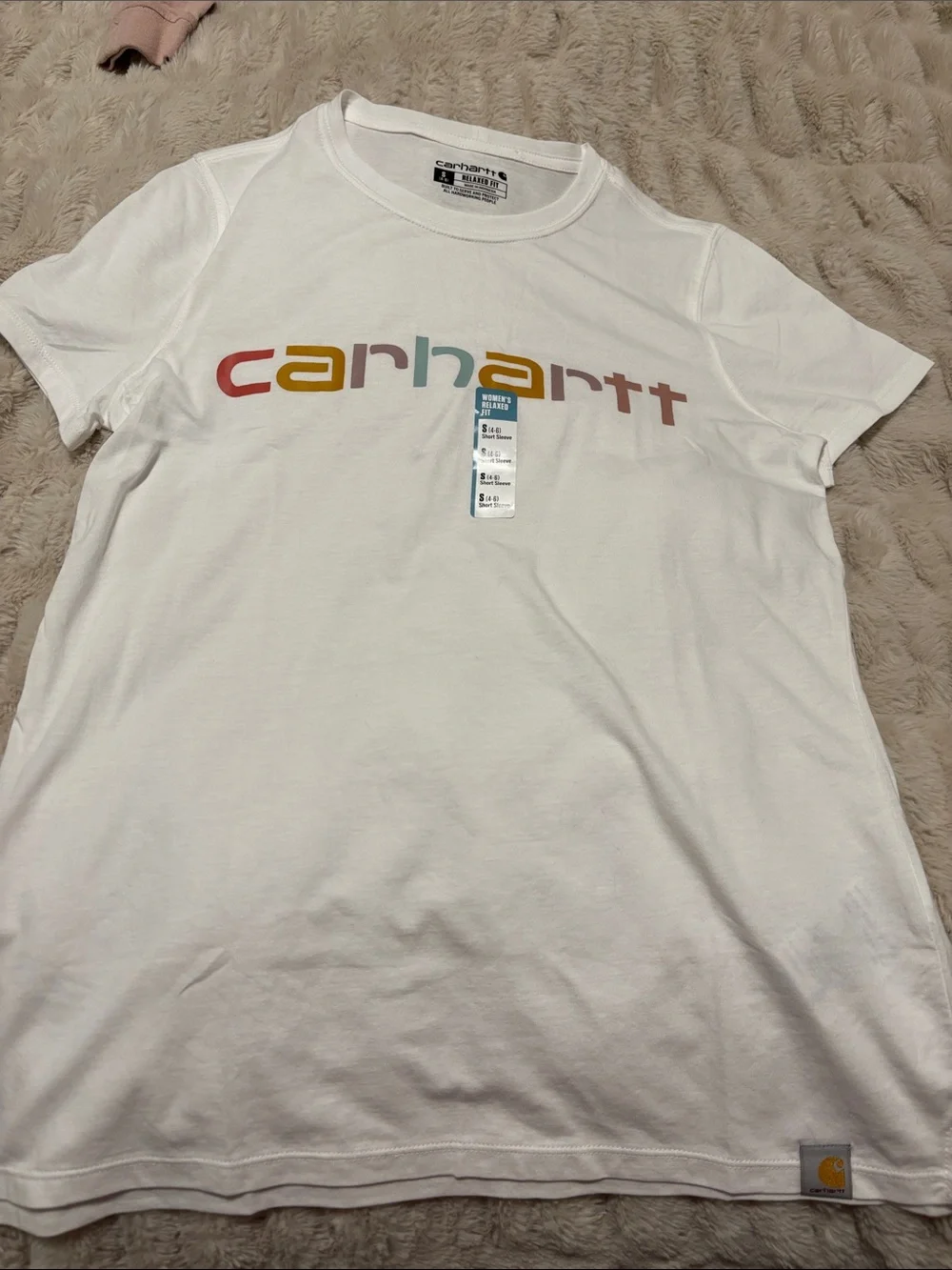 Carhartt White Short-Sleeve T-Shirt with Rainbow Logo
